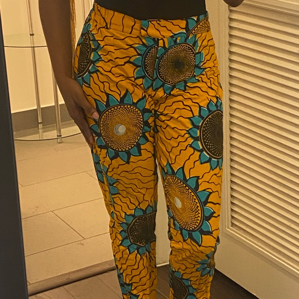 WEST AFRICAN_HANDMADE Vibrant Yellow and Blue Patterned Women's Pants